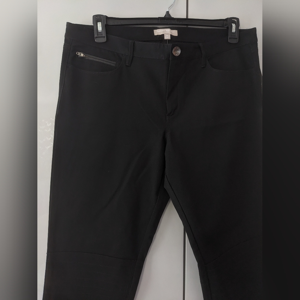 NWT Pants Leather TRIM (Faux) Banana Republic Black Stretch Trousers - Picture 6 of 9